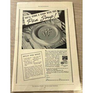 Carnation Milk Vintage Print Ad 30s Dairy Advertising Split Pea Soup Recipe